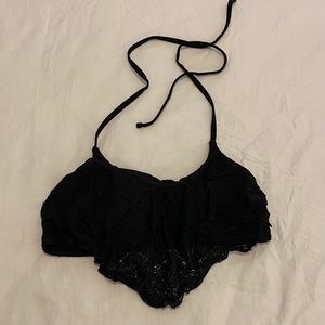 Ruffled lace black bikini top
